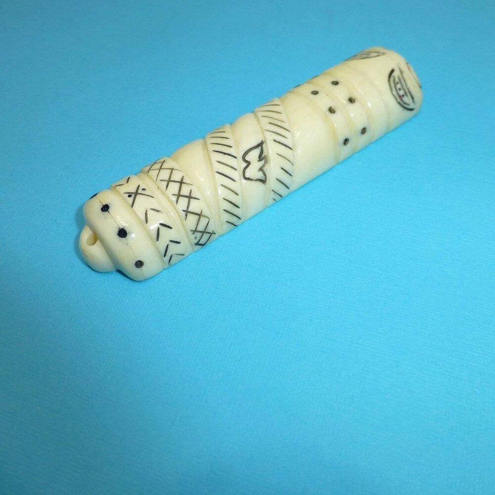 Vintage carved mezuzah case scroll holder Jewish